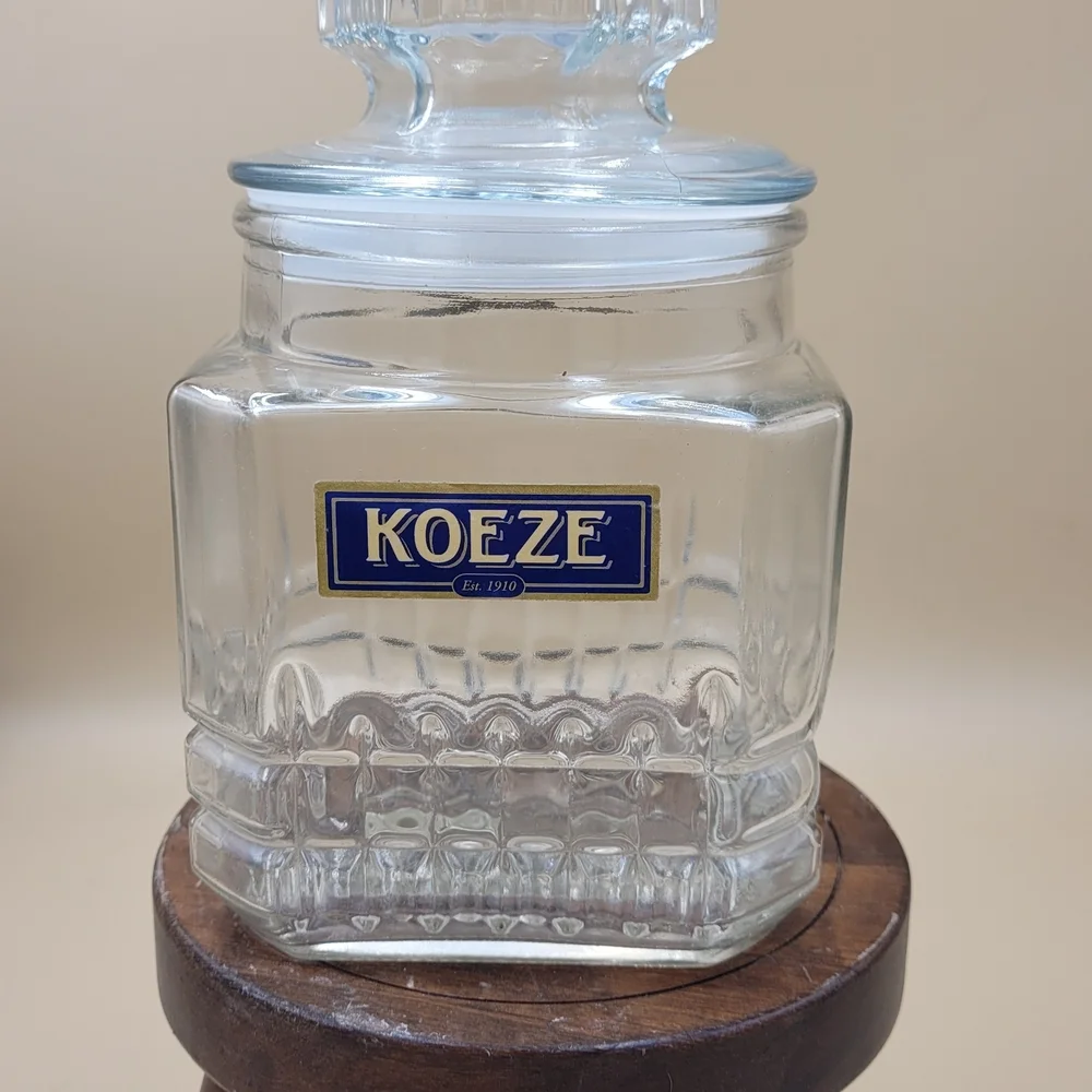 Vintage Koezes Clear Glass  Canister Apothecary Candy Jar with Lid 7